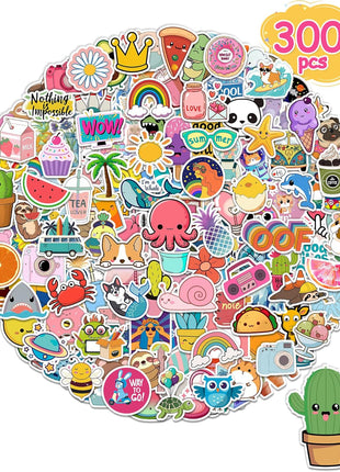 300 Pcs Stickers for Kids, Cute Water Bottle Vinyl Waterproof Laptop Stickers for Students Gifts School Supplies Classroom Teacher Prizes Sticker Pack for Kids Girls Teens