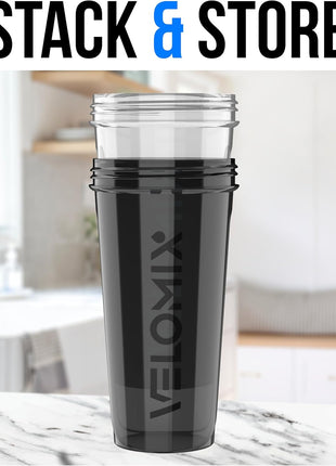 VELOMIx  2 Pack  28 oz Protein Shaker Bottles for Protein Mixes   2x Wire Whisk | Leak Proof Shaker Cups for Protein Shakes | Protein Shaker Bottle Pack (Black/Transparent)