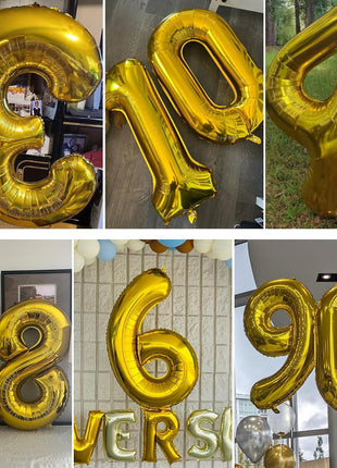 40 Inch Gold Number 3 Balloon, 3rd Birthday Decoration Boys Girls | Large Self Inflating Number Balloons, Mylar Foil Helium Balloon for Women Men Party Anniversary Supplies Reusable