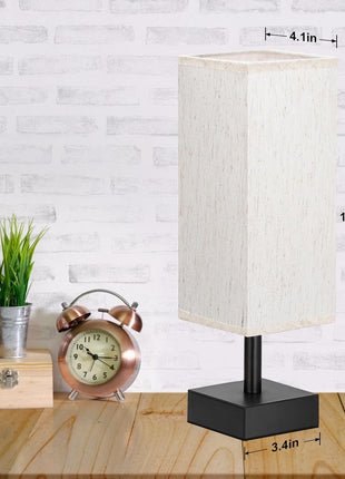 aooshine Small Bedside Table Lamp for Bedroom - Square Cream Fabric Shade | Inline Rocker Switch, Corded Electric, Bulb Not Included, 12.8" Mini Table Lamp for Nightstand, Desk, Dorm, Office