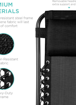 Best Choice Products Set of 2 Adjustable Steel Mesh Zero Gravity Lounge Chair Recliners w/Pillows and Cup Holder Trays - Black