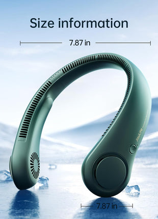 JISULIFE Portable Neck Fan, Hands Free Bladeless Fan, 5 Speeds, 4000 mAh | Battery Operated Wearable Personal Fan, Twistable, Rechargeable Travel Essentials, Gifts for Women Men-Dark Green