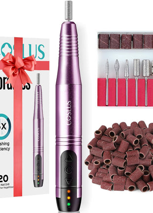 COSLUS Cordless Nail Drill Electric File: Professional for Acrylic Gel Dip Powder Nails Portable Nail Drill Machine Kit for Manicure Pedicure Nail Set with Everything Rechargeable Lightweight