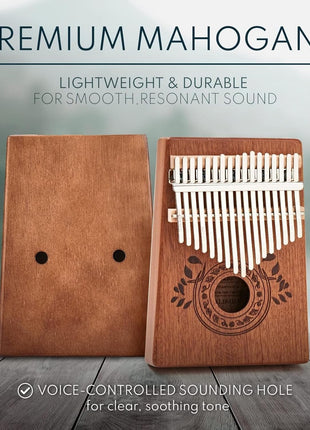 UNOKKI 17-Key Kalimba Thumb Piano - Portable Mahogany Percussion Mbira Instrument - Beginner Tuning Set, Music Instruments for Gift - Light Brown