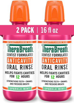 TheraBreath Anticavity Fluoride Mouthwash, Sparkle Mint, Dentist Formulated, 16 Fl Oz (2-Pack).