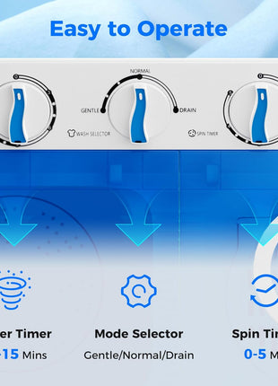 Giantex Portable Washing Machine, 17.6lbs Compact Washer Spinner Combo with Pump Drain, Twin Tub 11lbs Wash & 6.6lbs Spin, Lavadoras Portatiles for Apartment RV Dorm College (White & Blue)
