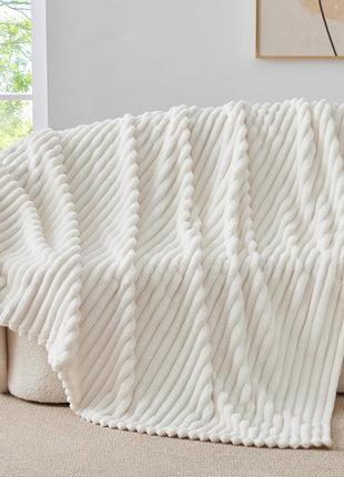 BEDELITE Ribbed Fleece Throw Blanket for Couch, Cream, 50"x60" | Ultra-Soft Plush Fleece, Cozy, Warm Yet Lightweight, Ribbed Texture, Home Decor, Machine Washable, Giftable, All-Season Use