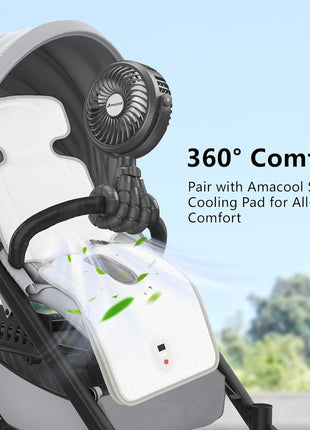 AMACOOL Battery Operated Stroller Fan, Portable Clip On Fan Rechargeable | Baby Travel Essentials for Beach Disney, Newborn Boy & Girl Gifts Registry Search, Cooling for Car Seat Wagon Crib Treadmill