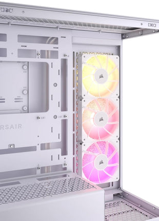 CORSAIR 3500X ARGB Mid-Tower ATX PC Case – Panoramic Tempered Glass – Reverse Connection Motherboard Compatible – 3X CORSAIR RS120 ARGB Fans Included – White