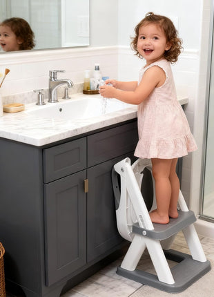 SKYROKU Potty Training Toilet, 2-in-1 Anti-Slip Seat with Step Stool | Wide anti-slip base holds 200+ lbs.Fits round & elongated toilets,6 heights.Tall splash guard stops leaks.Folds to step stool