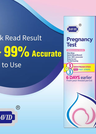 DAVID HCG Urine Pregnancy Test Strips, Early Result Test Kit, 6 Count | Sensitive HCG hormone testing with clear visual results, hygienic strip design, and simple dip-and-read operation