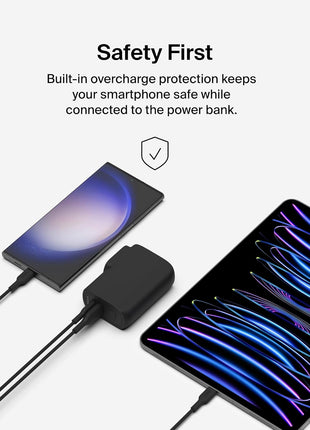 Belkin Hybrid Power Bank 5K + Wall Charger 25W - 2-in-1, Portable Battery w/USB-C Port & USB-A Port - Travel Essential - Apple iPhone 17, Air, Pro, Pro Max, AirPods, Apple Watch - Black