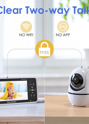 Baby Monitor with Camera and Audio, 5inch IPS Display 720P HD, 4000mAh Long Battery Life, Pan-Tilt-Zoom, No WiFi, VOX Mode, Night Vision, 2-Way Audio, Temperature Sensor & Lullabies