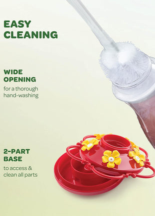 Hummingbird Feeder 10 oz [Set of 2] Plastic Hummingbird Feeders for Outdoors, with Built-in Ant Guard - Circular Perch with 5 Feeding Ports - Wide Mouth for Easy Filling/2 Part Base for Easy Cleaning