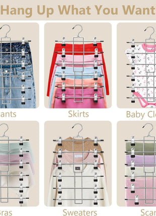 Pants Hangers with Clips,Space Saving Hanging Closet Organizer-6 Tiers Skirt Hangers with 360° Swivel Hook,Closet Organizer-Clothes Hangers- College Dorm Essentials Apartment Essentials-2 Pack