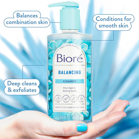 Biore Balancing Face Wash, pH Balanced Cleanser, 6.77 Oz, 3 Pack | For Combination Skin, Vegan Formula, Cruelty Free, Removes Impurities, Fresh Feeling Finish