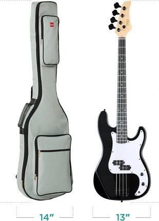 Best Choice Products Full Size Beginner 4-String Electric Bass Guitar, Wooden PB-Style Bass Starter Set w/Padded Carrying Case - Black/White