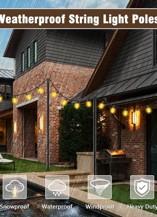 10Ft String Light Poles 4 Pack,Light Poles for Outside Lights,Outdoor with Fence Brackets Hanging Lights,Metal Stand Deck Patio Backyard