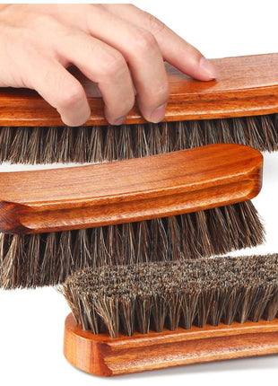 4 Pcs Horsehair Shine Shoes Brush Kit Polish Dauber Applicators Cleaning Leather Shoes Boots Care Brushes Suede Cleaner Brush with Microfiber Shoe Cloth(4 Pcs Style A)