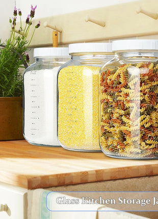 1 Gallon Large Fermentation Jars, 4.3" Wide Mouth Glass Jar, 2 Pack | 100% Airtight Lid, BPA-Free, Dishwasher Saf, Pickle Jar with 2 SCREW Lid, 3 Airlock and 2 Scale Mark for Sourdough Starter