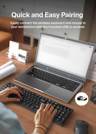Belkin Wireless Keyboard and Mouse with USB-A Receiver - Keyboard Set w/Wireless Mouse, Ergonomic Design for Home, Office, Desk, Compatible with Laptop, PC, Windows - Batteries Included - Black
