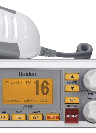 Uniden UM385 25 Watt Fixed Mount Marine Vhf Radio, Waterproof IPX4 with Triple Watch, Dsc, Emergency/Noaa Weather Alert, All Usa/International/Canadian Marine Channels, Memory Channel Scan, White