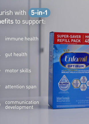 Enfamil Optimum (Enspire), Our Closest Formula to Breast Milk, Immune-Supporting Lactoferrin and Brain-Building DHA Baby Formula, Powder 30 Oz Refill, Pack of 4