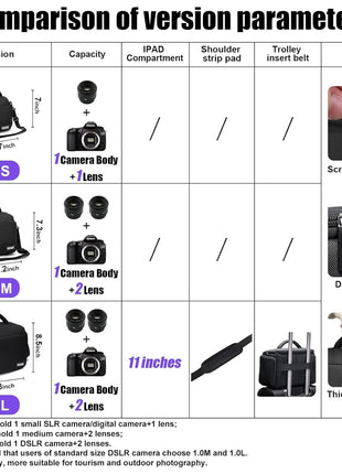 CADeN Compact Camera Shoulder Crossbody Bag Case Compatible for Nikon, Canon, Sony SLR/DSLR Mirrorless Cameras and Lenses Waterproof(1.0 S, Black)