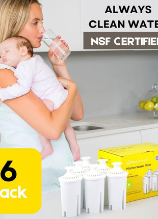 Max Strength Pro Water Filter Replacement for Brita® Pitchers & Dispensers, Classic OB03, Mavea® 107007, 35557 & More, NSF Certified Water Pitcher Filter, 1 Year Supply, Fits Brita & Mavea, 6 Count