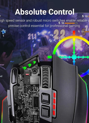 Redragon M801 Wireless Gaming Mouse, RGB Gaming Mouse with MMO 9 Programmable Macro Editing Buttons, UP 16000 Adjustable DPI, Rapid Fire Button for Game, Windows,PC - Wireless, Black