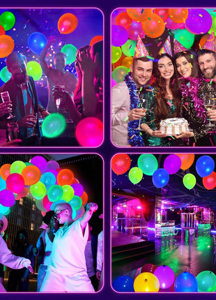100 Pcs UV Neon Balloons, Neon Glow Party Balloons UV BlackLight Balloons glow in the dark party supplies for Birthday Decorations Wedding Glow Party Supplies Light up Balloons