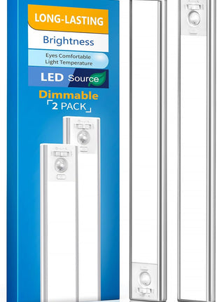 Under Cabinet Lighting, LED Motion Sensor Light Indoor, 2200mAh USB Rechargeable Closet Lights Battery Operated, Stick On Magnetic Wireless Dimmable Under Counter Lights for Kitchen(2 Pack)
