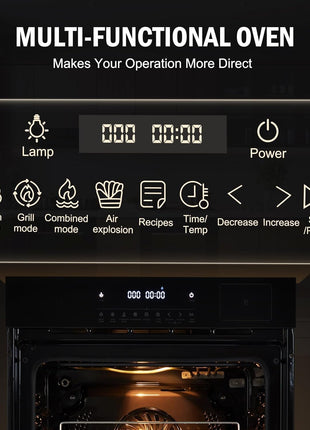 24" Single Wall Oven, 2.5 Cu.ft Built-in Timer-Convection Electric Wall Oven with 8 Baking Modes, 3000W, 240V, Stainless Steel, 3D Surround Heating, Timer, Touch Control, Safety Lock, Black