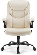 Sweetcrispy Ergonomic Computer Gaming Office Chair, Heavy Duty Task Desk Swivel Rolling Chairs with Wheels, Flip-up Arms, Adjustable Height, PU Leather, Black