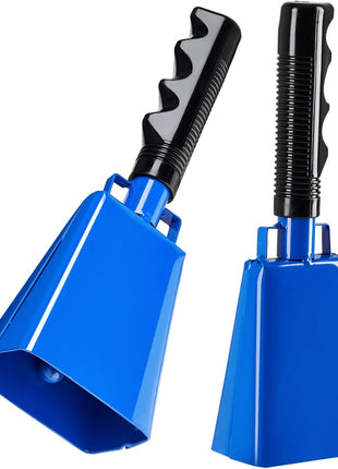 BLUE PANDA Cowbell Noise Maker - 9-Inch, Royal Blue, Pack of 2 - Metal Cowbell Instrument with Ergonomic Handle - Cheering Bell for Stadium Cheers & Celebratory Noise Maker