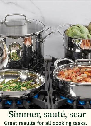 Cuisinart Chef's Classic 11-Piece Stainless Steel Pots and Pans Set, Cookware Set Compatible with Induction, Electric, Gas Cooktops, Aluminum Core for Even Heat, Cool Grip Handles, Dishwasher Safe