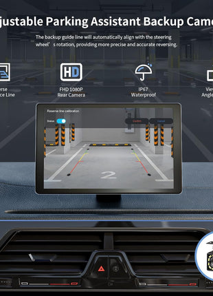 9" Wireless Apple Carplay Screen for Car,with 4K Dash Cam | and 1080p Backup Camera ,Apple Carplay & Android Auto with DVR,GPS Navigation Mirror Link,Bluetooth,FM, Siri