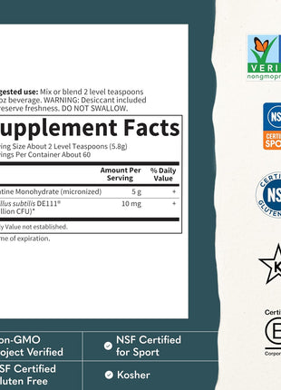 Garden of Life Sport Creatine Monohydrate + Probiotics Powder, 60 Servings
