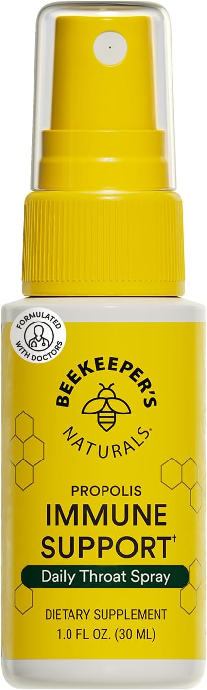 Propolis Throat Spray by Beekeeper's Naturals   95% Bee Propolis Extract, Natural Immune Support & Sore Throat Relief   Antioxidants, Keto, Paleo, Gluten Free (1.0 oz)(Pack of 1)