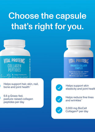 Vital Proteins Enhanced Collagen Complex 60 Capsules | BioCell Collagen®, Supports Skin Elasticity, Joint Health & Skin Appearance, 30 Servings