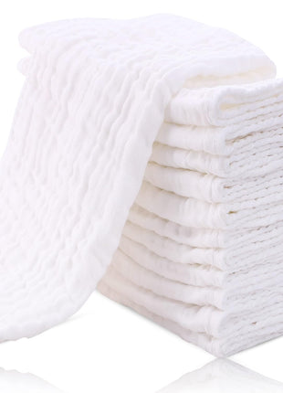 Cute Castle 12 Pack Muslin Burp Cloths for Baby - Ultra-Soft 100% Cotton Baby Washcloths - Large 20'' by 10'' Super Absorbent Milk Spit Up Rags - Burpy Cloths for Unisex, Boy, Girl - White