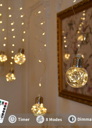 YOLIGHT Wishing Ball Curtain Lights 200 LED Window Curtain String Lights with Remote, USB Battery Powered Twinkle Globe Fairy Lights for Wedding Party Bedroom Christmas Decoration (Warm White)