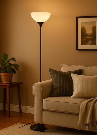 PESRAE Floor Lamp, Remote Control with Stpeless Color Temperatures and Brightness, Torchiere lamp for Bedroom, Living Room, Bulb Included (Matte Black)