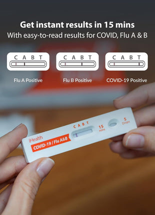 iHealth COVID-19, Flu A&B 3-in-1 Antigen Rapid Test, Results in 15 Minutes, FDA Authorized OTC Flu & COVID Home Test, with Non-invasive Nasal Swab, Easy to Use & No Discomfort (1 Pack, 4 Tests Total)