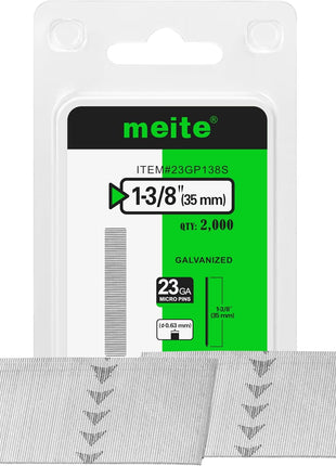 meite 23 Gauge Pin Nails, 1-3/8 Inch Micro Headless Pins - Galvanized 23GA Pins Nails for Nail Gun, Ideal for Fine Woodworking and Trim Work (2,000 Counts)