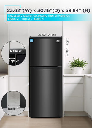 BLACK+DECKER 12.1 Cu. Ft. Top Mount Refrigerator, BR1210HB, Black | 2 Door Refrigerator with Top Freezer and Adjustable Temperature Control, Full Size for Homes and Apartments, Energy Star