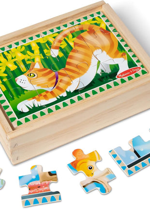 Melissa & Doug 4‐in‐1 Wooden Vehicle Jigsaw Puzzle Set, 48 Pieces with Storage Box, Toddler Puzzle Toy for Kids Ages 3+- FSC Certified