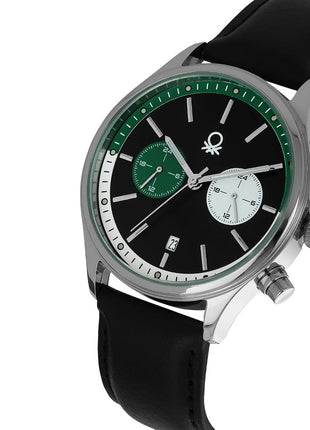 United Colors of Benetton Signature Analog Watch for Man with Black Round Dial & Black Leather Strap Band Water Resistant Men's Wrist Watches - UWUCG2401