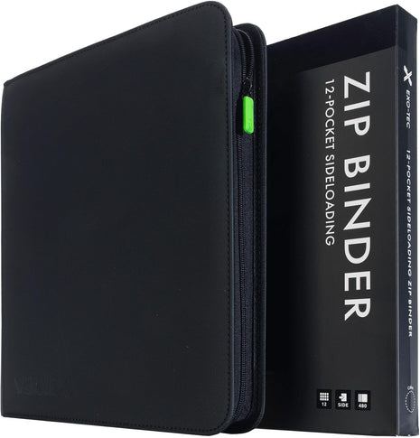 Vault X 12 Pocket Trading Card Zip Binder, 480 Cards, Premium Exo-Tec Album Material, 20 Side-Loading Pages, Folder, Sports, TCG (Black)