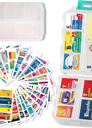 Pill Organizer with Medicine Labels Travel Daily Pill Container Mini Medication Organizer Storage Pill Organizer Travel Essentials Pill Case 7 Day (Pink & 161 Lables)